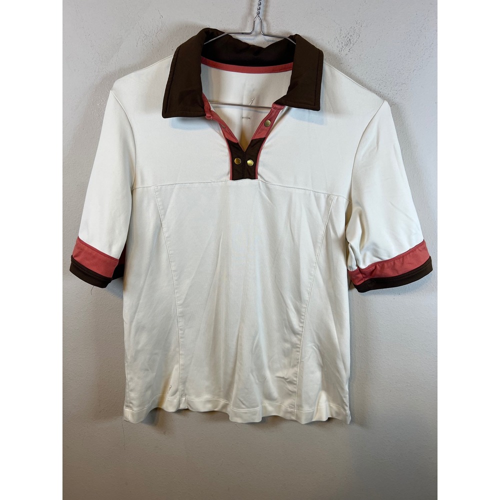 Tail Womens Polo Shirt Short Sleeve Colorblock White Brown Coral Size Small